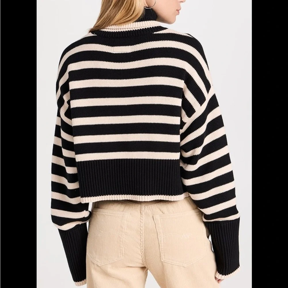 Denimist Cropped Sailor Stripe Turtleneck Sweater in Black/Tan - Picture 11 of 11